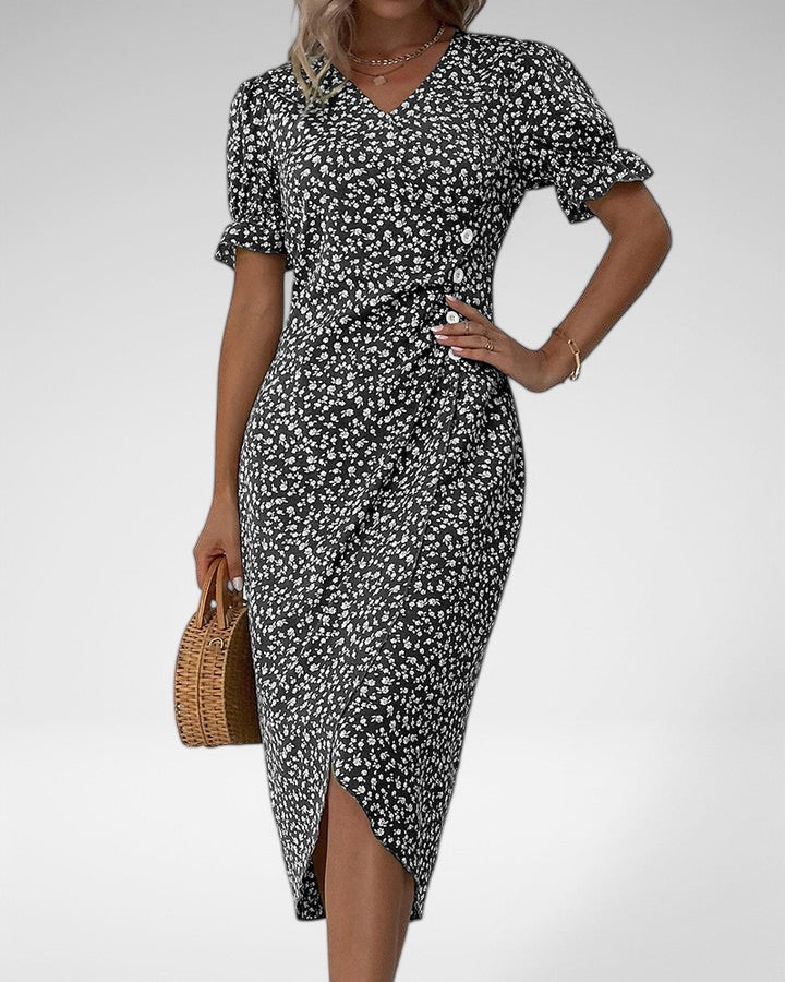 Liana | Classic Floral Button-Up Midi Dress