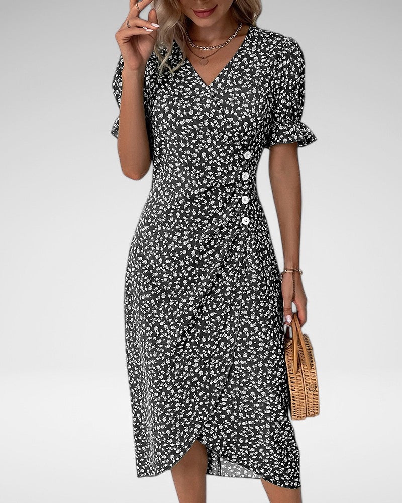 Liana | Classic Floral Button-Up Midi Dress
