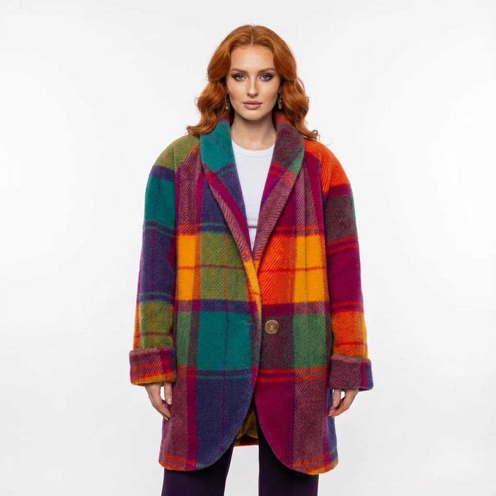 Luna | Oversized kleurrijke ruitenmantel in warme wolmix