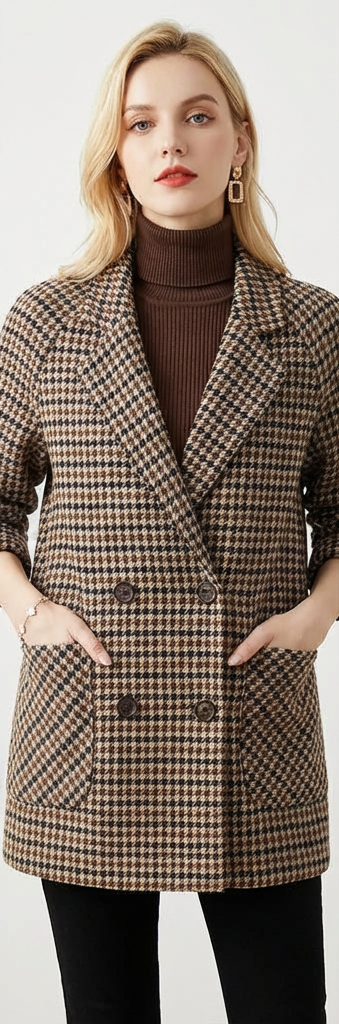 Noor | Klassieke double-breasted ruitjesmantel