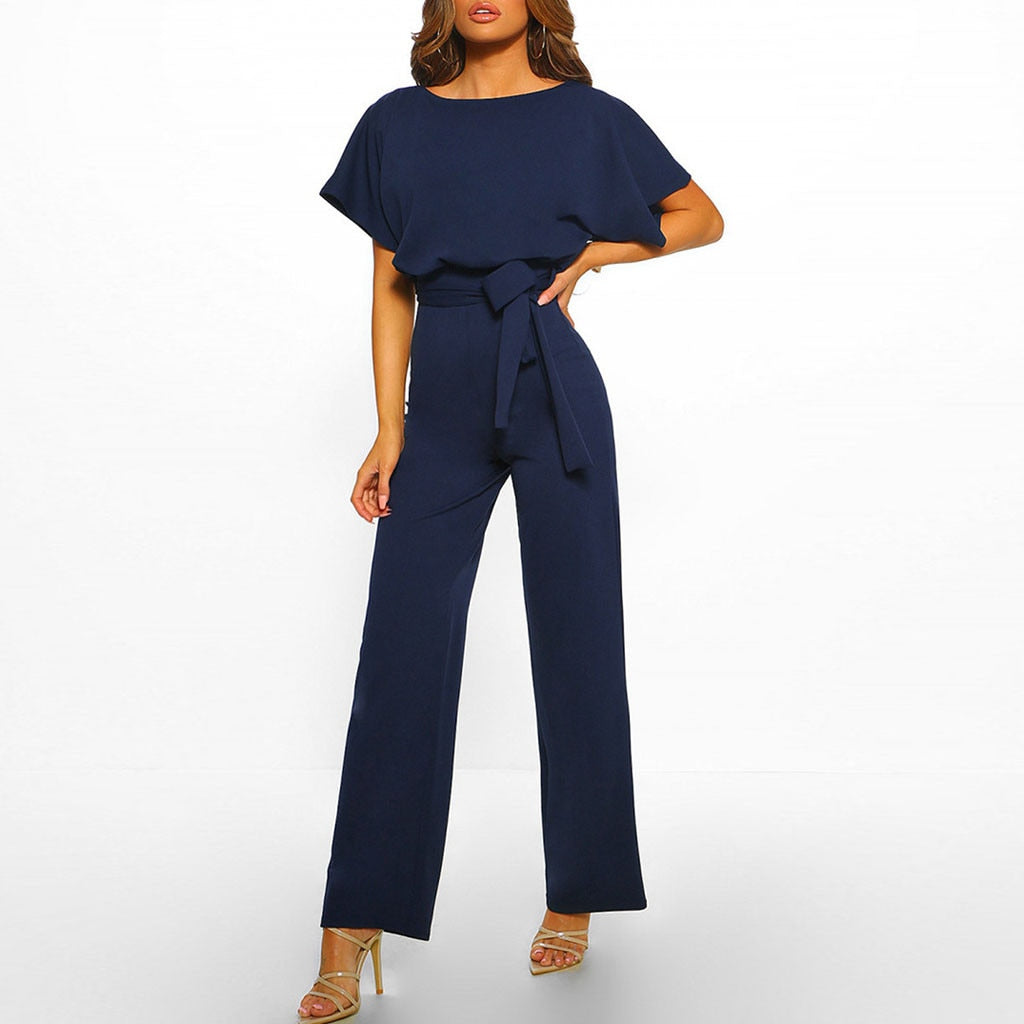 Elegant Wide-Leg Jumpsuit with Belted Waist