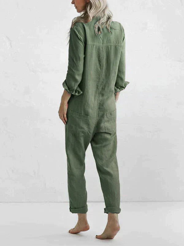 Soft Cotton Jumpsuit | Turn-Down Collar, Relaxed Fit