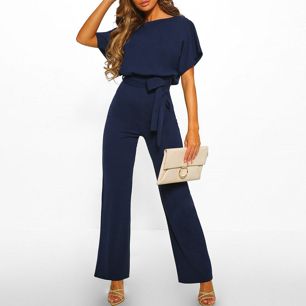 Elegant Wide-Leg Jumpsuit with Belted Waist