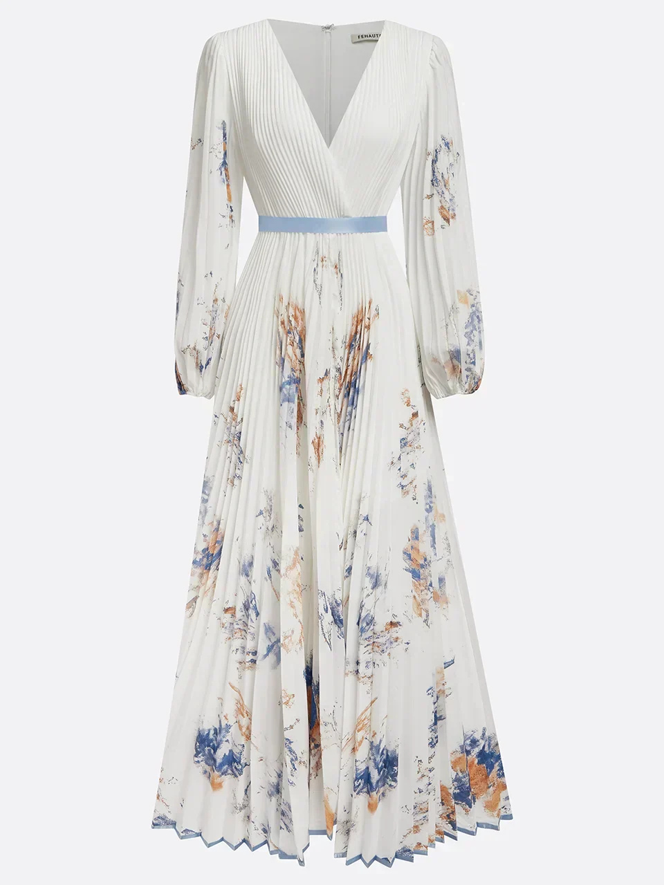 Anouk | Women's White Chiffon Pleated V-Neck Floral Maxi Dress