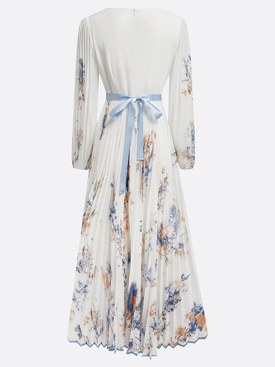 Anouk | Women's White Chiffon Pleated V-Neck Floral Maxi Dress
