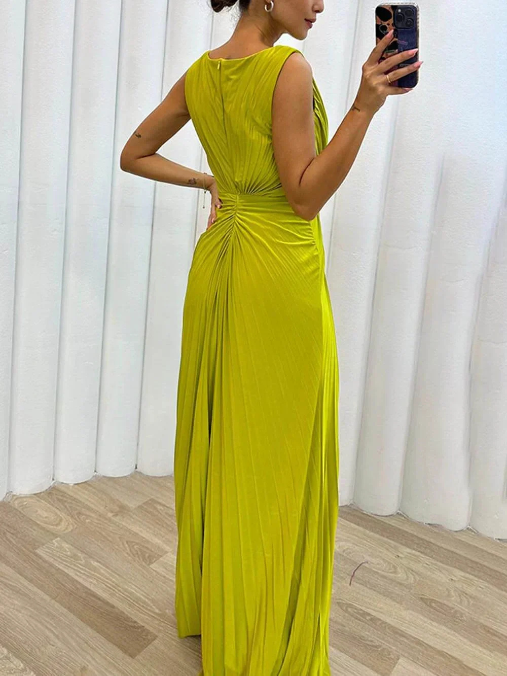Arabella | Women's Satin Pleated Embellished Maxi Dress