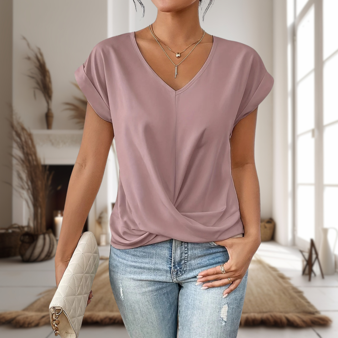 Arlo | Women's Cotton Twist-Front V-Neck Short-Sleeve Top