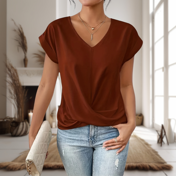 Arlo | Women's Cotton Twist-Front V-Neck Short-Sleeve Top