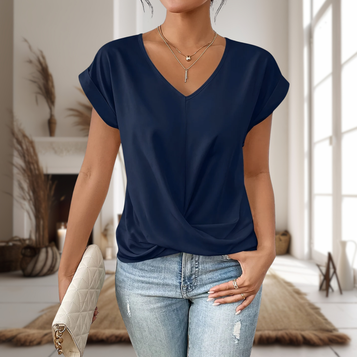 Arlo | Women's Cotton Twist-Front V-Neck Short-Sleeve Top