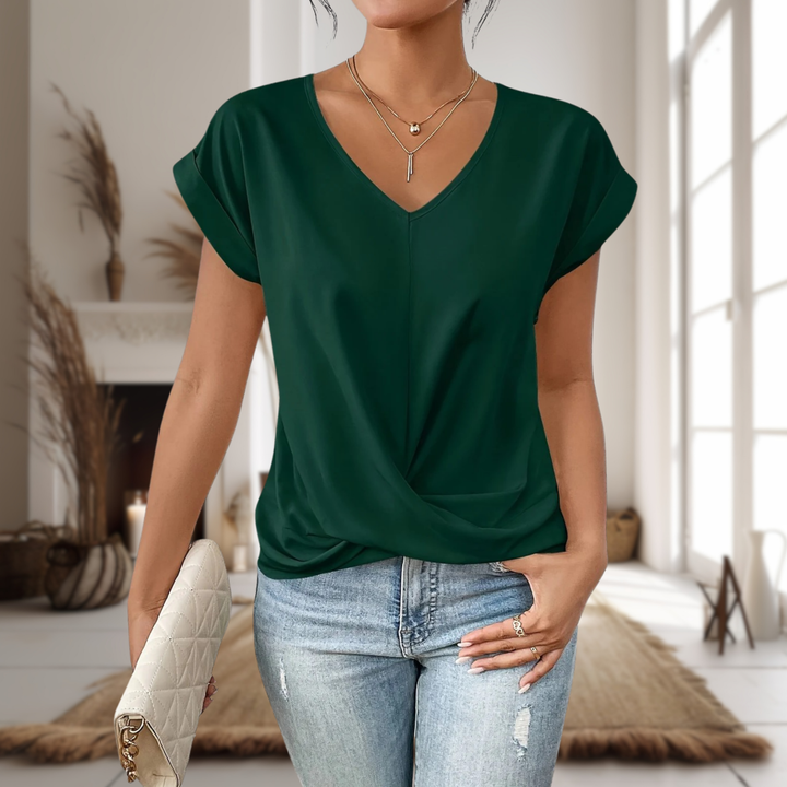 Arlo | Women's Cotton Twist-Front V-Neck Short-Sleeve Top