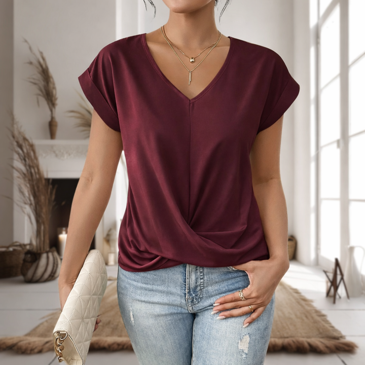 Arlo | Women's Cotton Twist-Front V-Neck Short-Sleeve Top