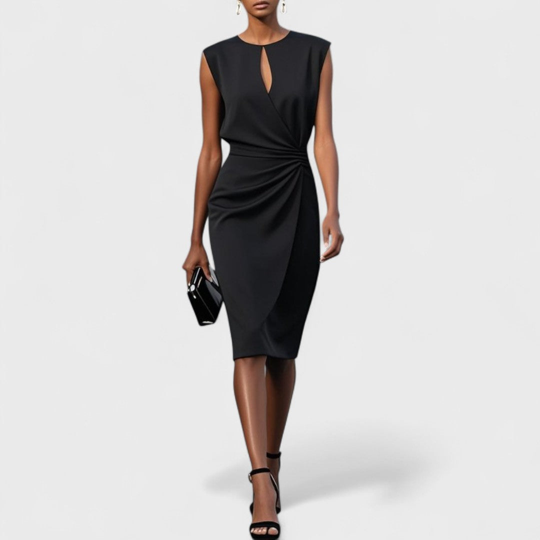 Avery | Women's Stretch Sleeveless Draped Wrap Midi Dress Elegant