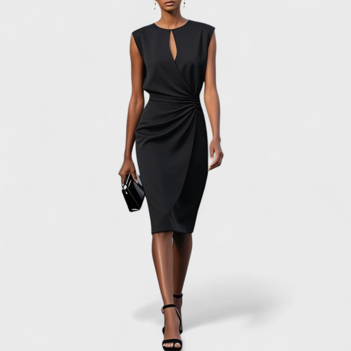 Avery | Women's Stretch Sleeveless Draped Wrap Midi Dress Elegant