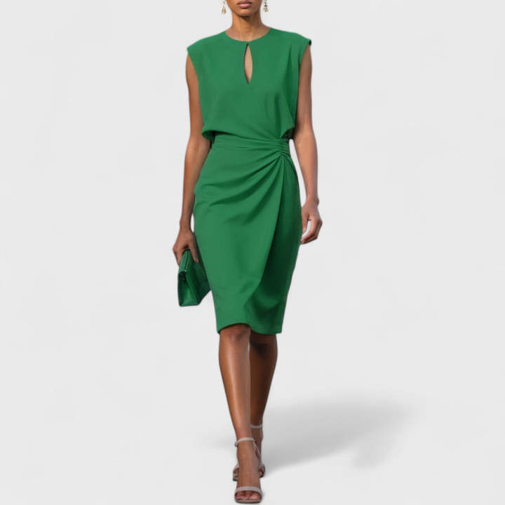 Avery | Women's Stretch Sleeveless Draped Wrap Midi Dress Elegant