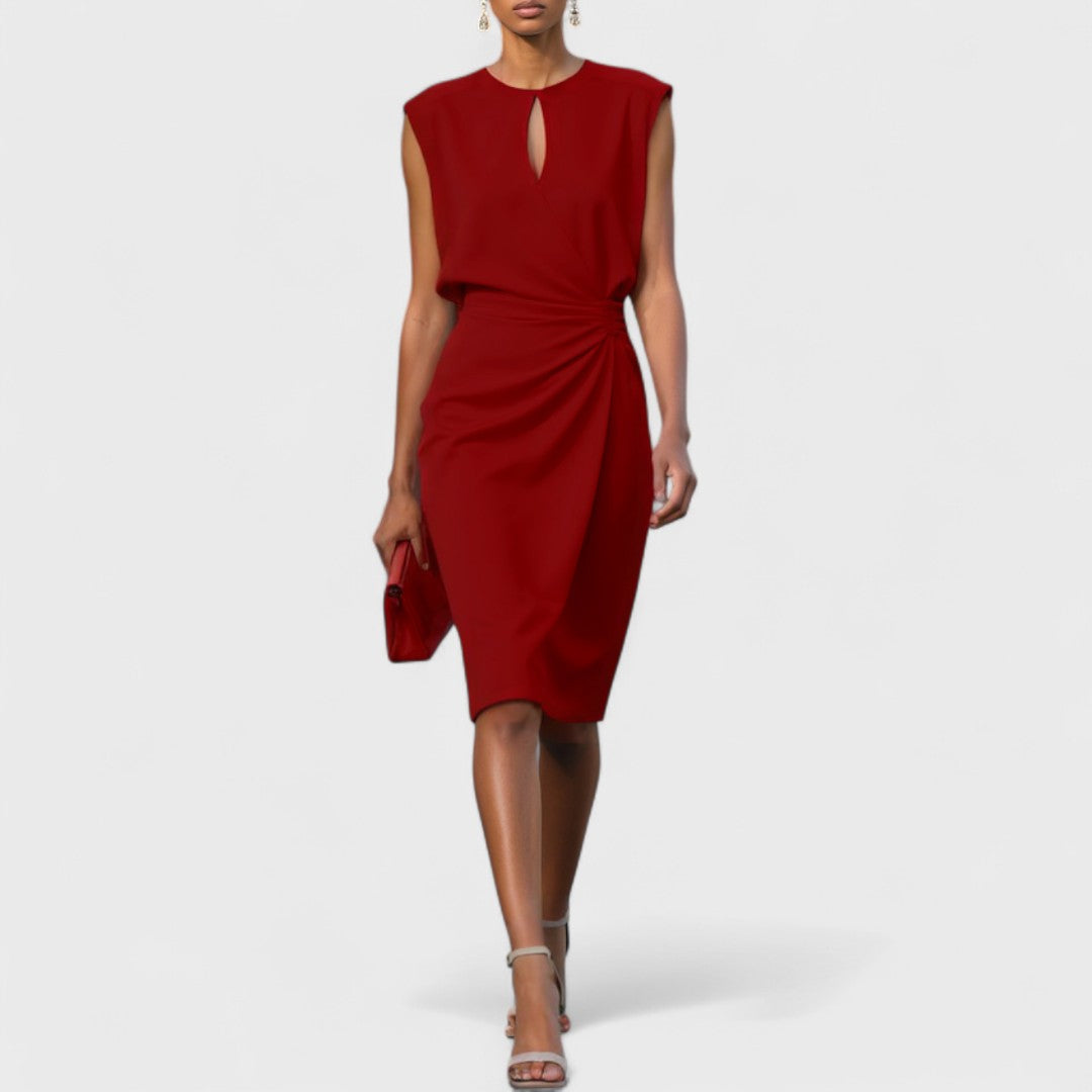 Avery | Women's Stretch Sleeveless Draped Wrap Midi Dress Elegant