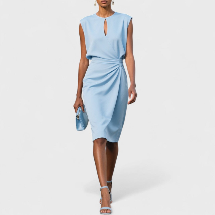 Avery | Women's Stretch Sleeveless Draped Wrap Midi Dress Elegant
