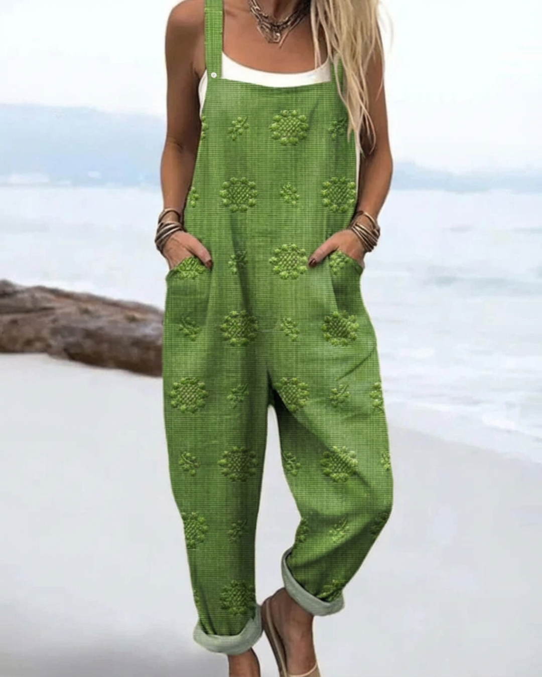 Briar | Women's Cotton Floral Texture Relaxed Dungaree Jumpsuit