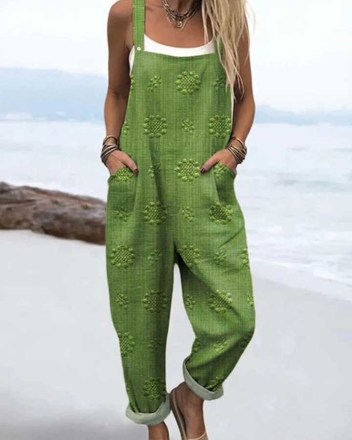 Briar | Women's Cotton Floral Texture Relaxed Dungaree Jumpsuit