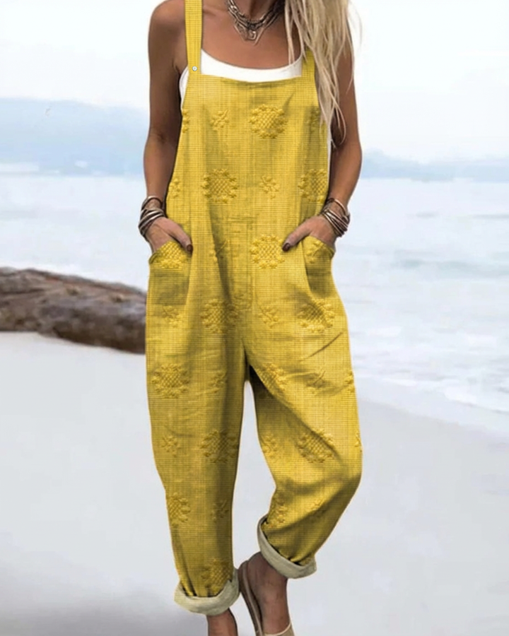 Briar | Women's Cotton Floral Texture Relaxed Dungaree Jumpsuit
