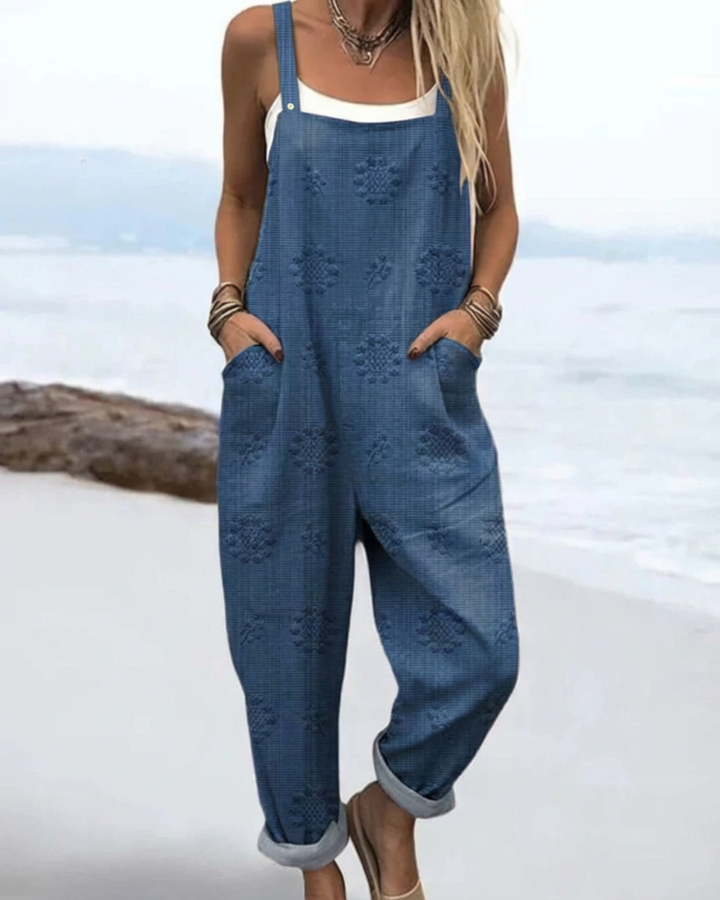 Briar | Women's Cotton Floral Texture Relaxed Dungaree Jumpsuit
