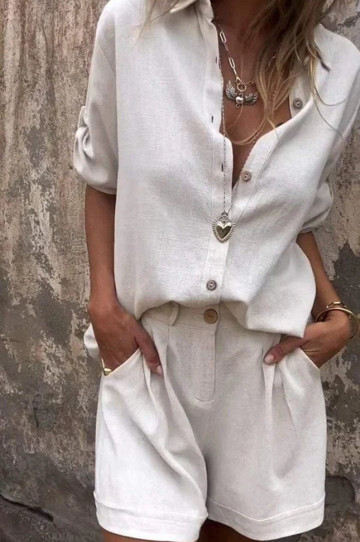 Briar | Women's Linen Button-Down Shirt & Shorts Set