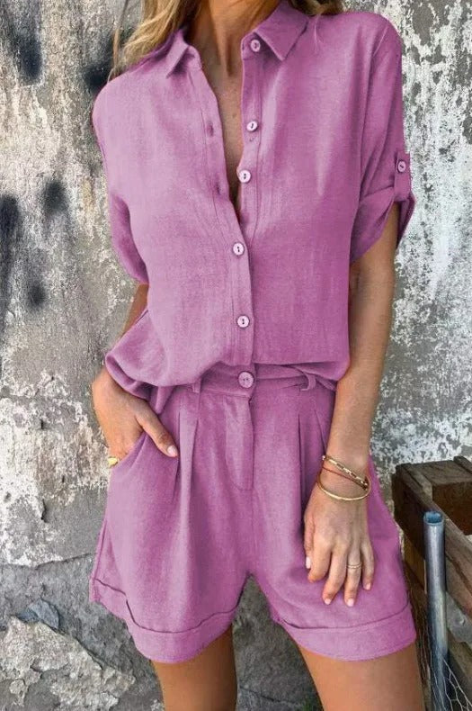 Briar | Women's Linen Button-Down Shirt & Shorts Set