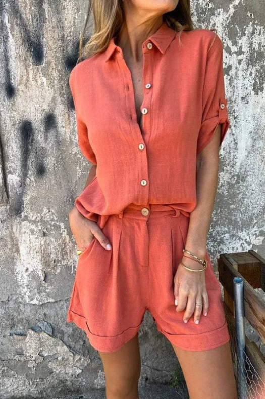 Briar | Women's Linen Button-Down Shirt & Shorts Set