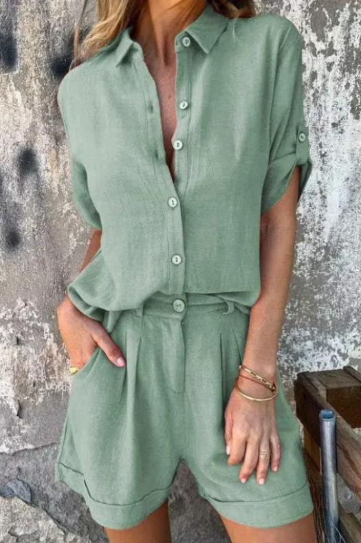 Briar | Women's Linen Button-Down Shirt & Shorts Set