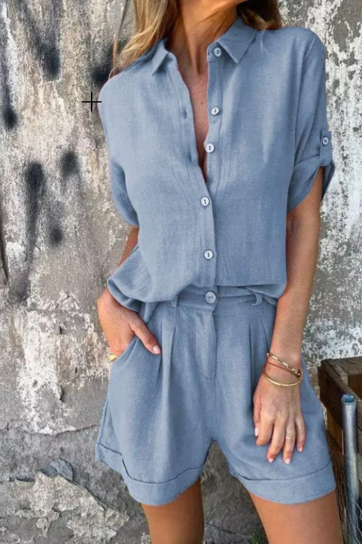 Briar | Women's Linen Button-Down Shirt & Shorts Set