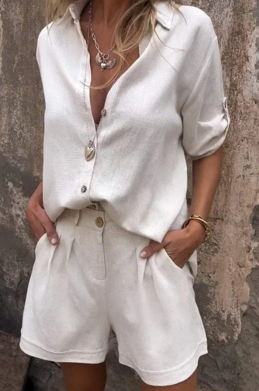 Briar | Women's Linen Button-Down Shirt & Shorts Set