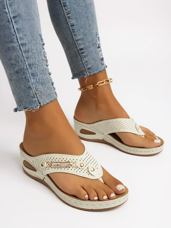Caden | Women's Leather Arch-Support Wedge Thong Sandals