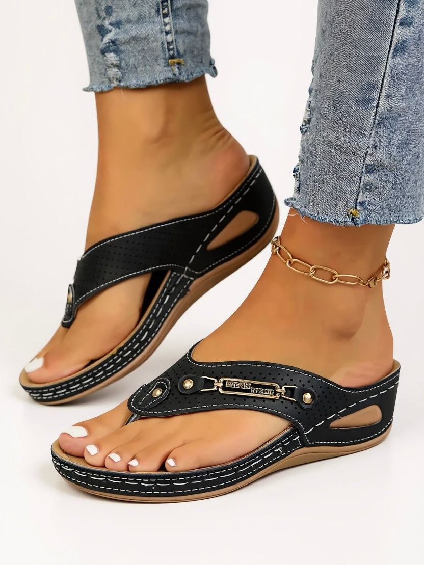 Caden | Women's Leather Arch-Support Wedge Thong Sandals