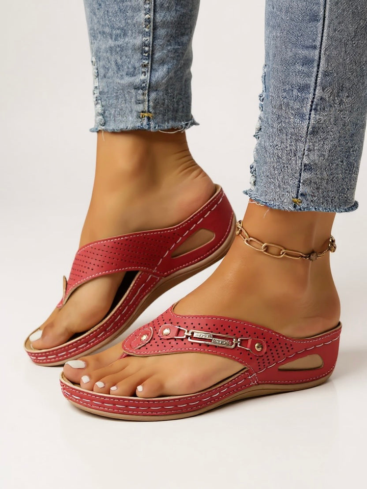 Caden | Women's Leather Arch-Support Wedge Thong Sandals