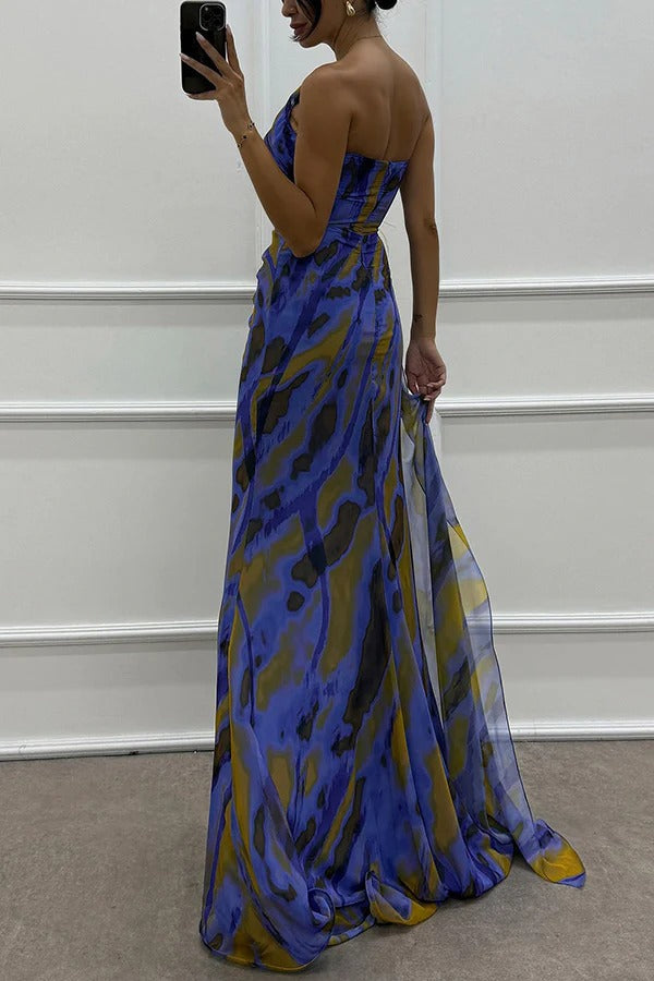 Calista | Women's Chiffon One-Shoulder Feather-Trim Maxi Dress