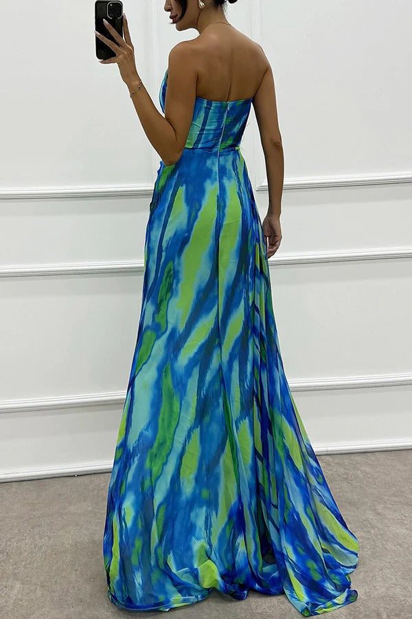 Calista | Women's Chiffon One-Shoulder Feather-Trim Maxi Dress
