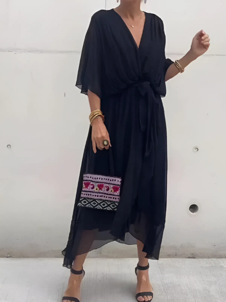 Calista | Women's Chiffon V-Neck Belted Maxi Dress Elegant