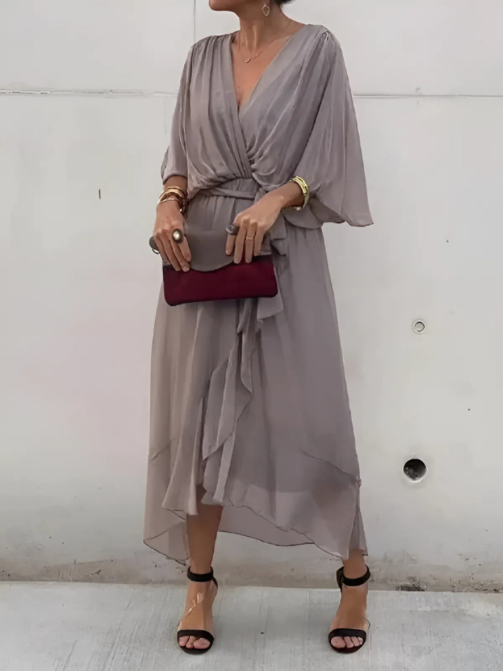 Calista | Women's Chiffon V-Neck Belted Maxi Dress Elegant