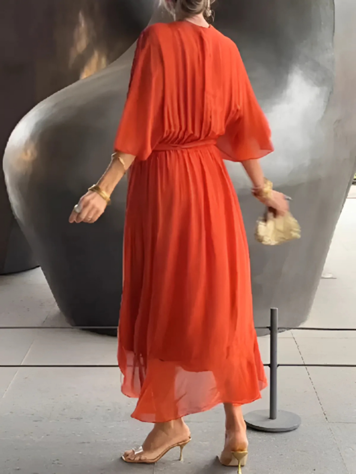 Calista | Women's Chiffon V-Neck Belted Maxi Dress Elegant