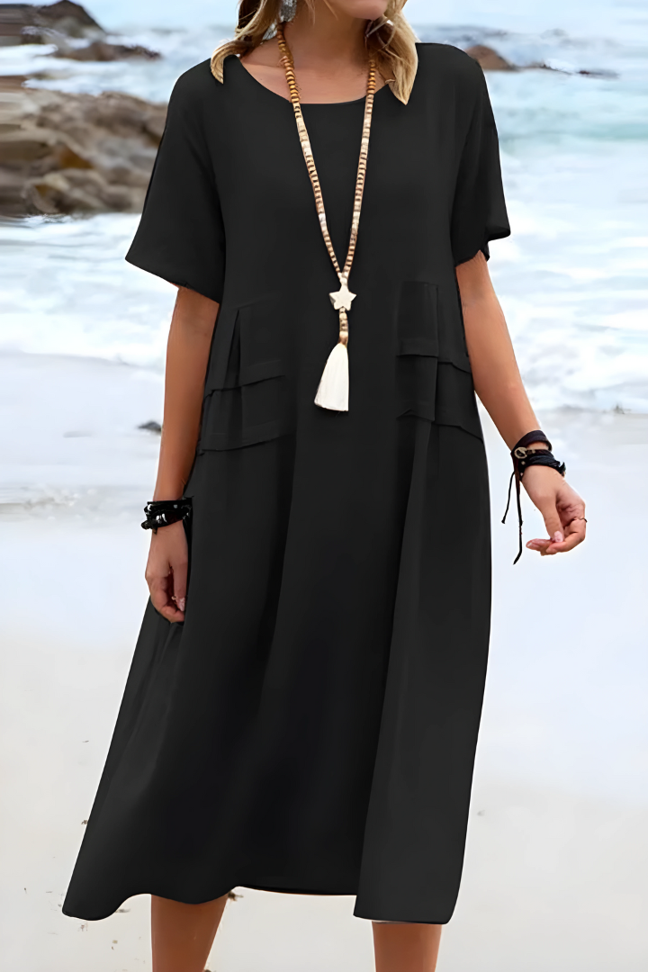 Calla | Women's Linen Short-Sleeve Relaxed Pocket Maxi Dress