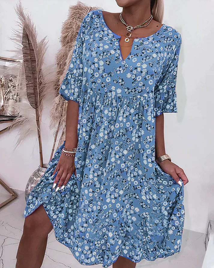 Callum | Women's Cotton Ditsy Floral V-Neck Swing Dress