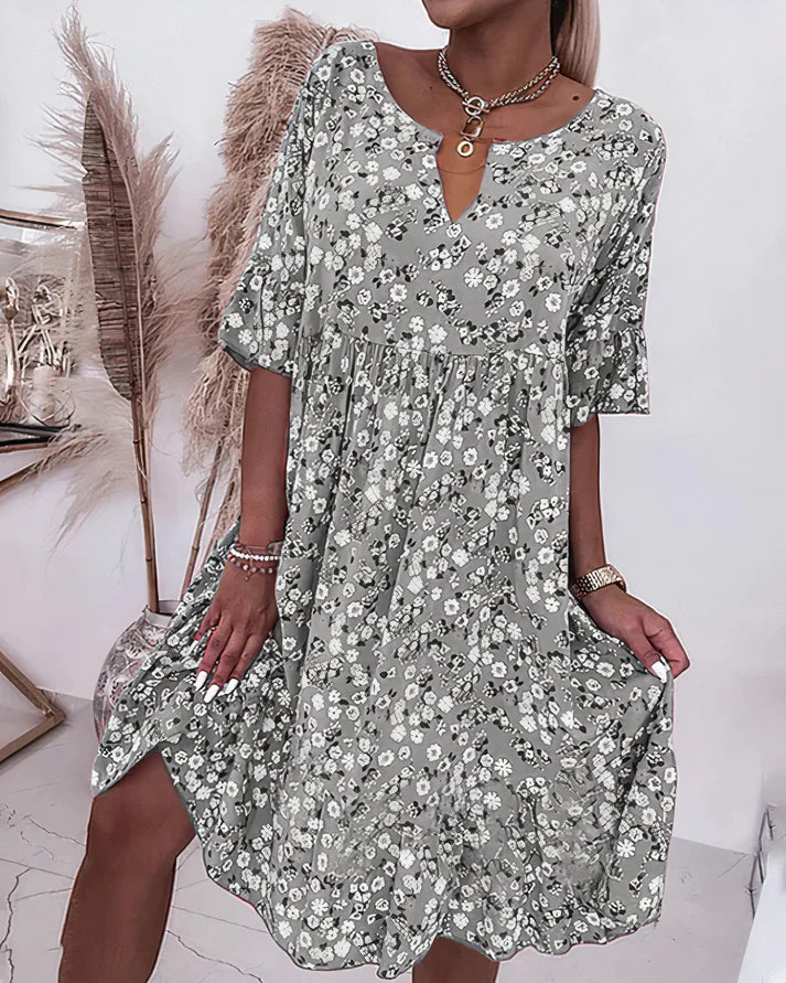 Callum | Women's Cotton Ditsy Floral V-Neck Swing Dress