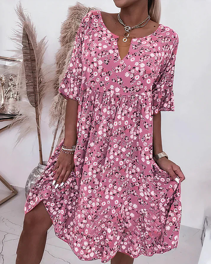 Callum | Women's Cotton Ditsy Floral V-Neck Swing Dress