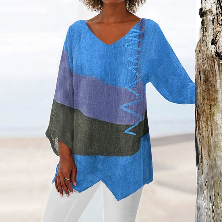 Callum | Women's Linen Colour Block Oversized V-Neck Top
