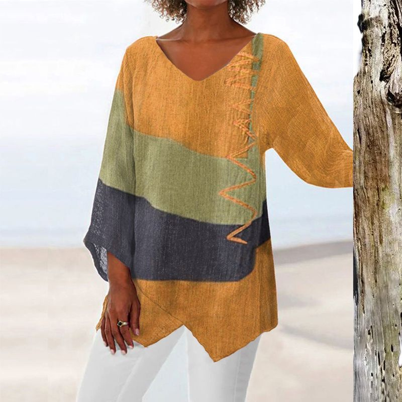 Callum | Women's Linen Colour Block Oversized V-Neck Top