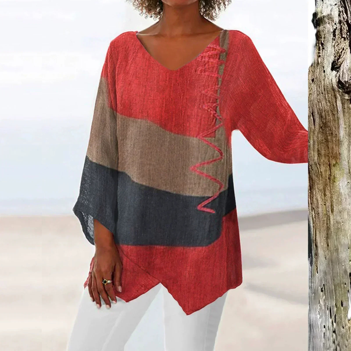 Callum | Women's Linen Colour Block Oversized V-Neck Top