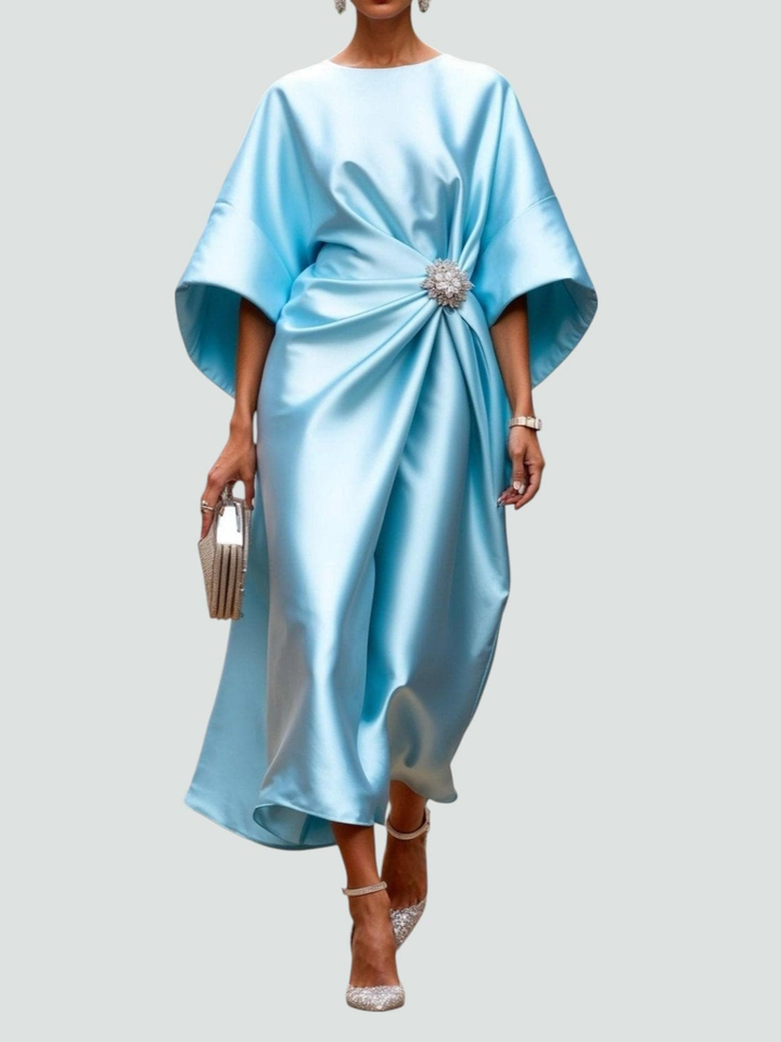 Callum | Women's Satin Draped Wide-Sleeve Midi Dress Elegan
