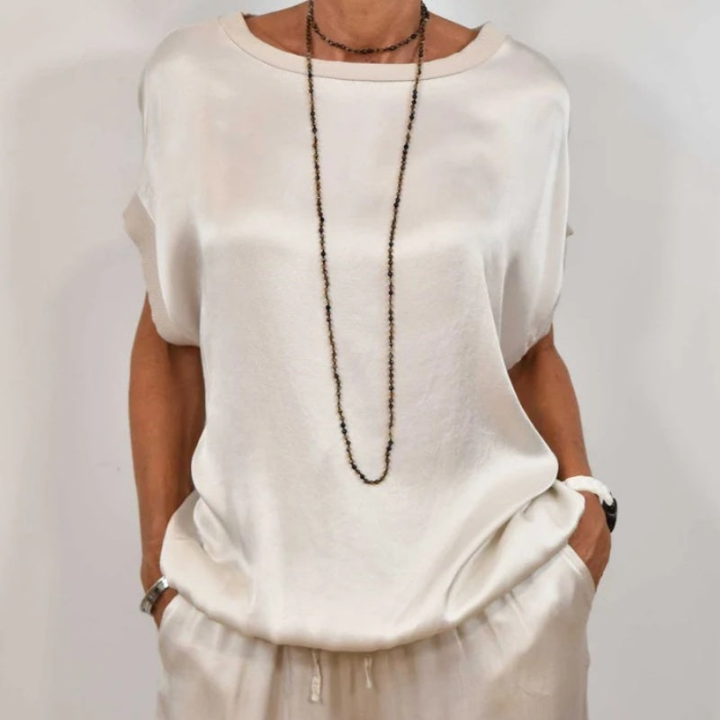 Celeste | Women's Satin Short-Sleeve Top & Wide-Leg Trouser Set