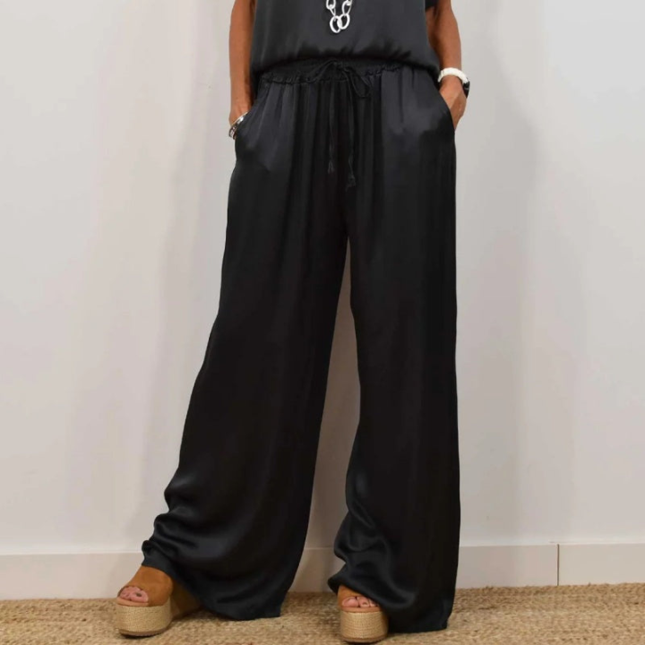 Celeste | Women's Satin Short-Sleeve Top & Wide-Leg Trouser Set