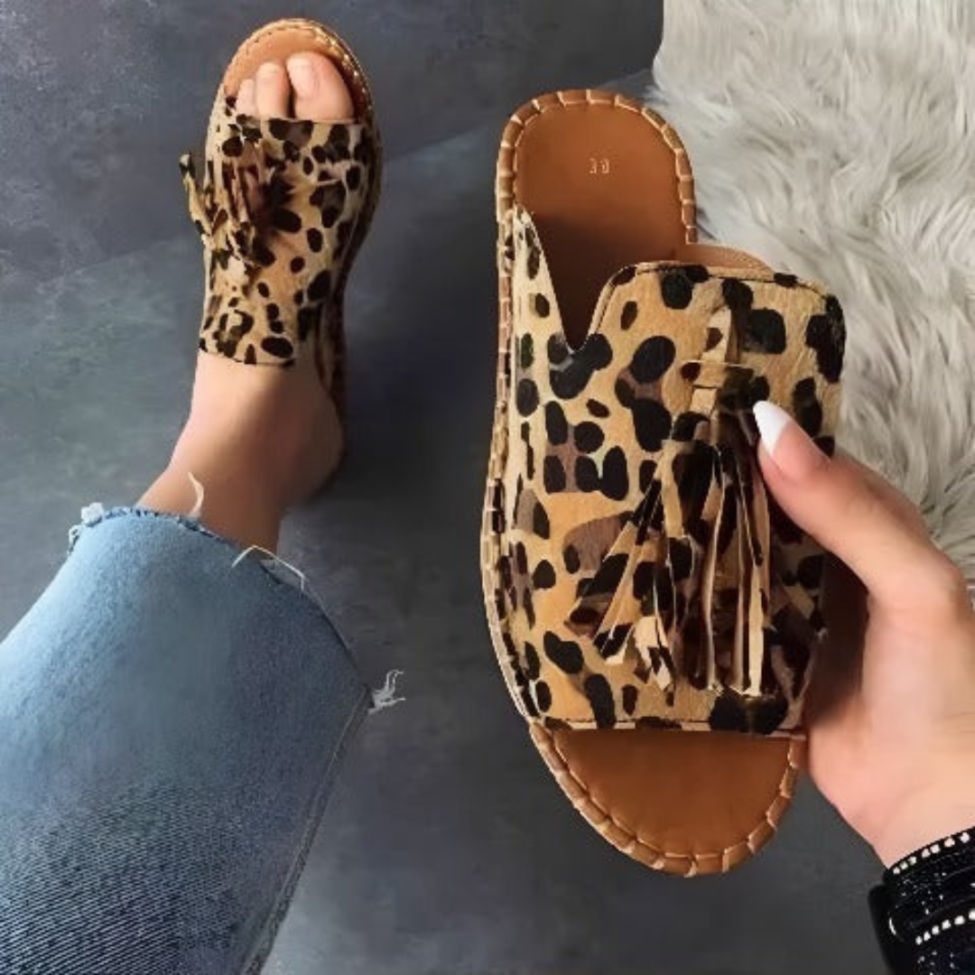 Cleo | Women's Jute Tassel Espadrille Flat Slide Sandals