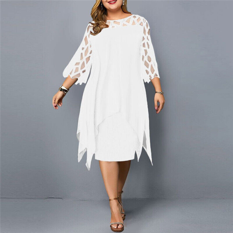 Corinna | Women's Chiffon Lace-Trim Layered Midi Dress Elegant
